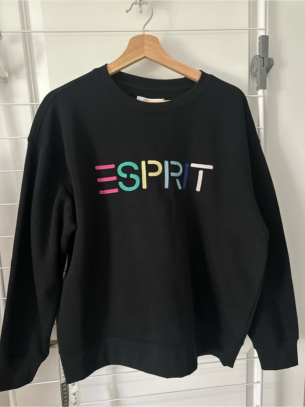 Esprit Black Crewneck Sweatshirt with Multicolor Logo Embroidery